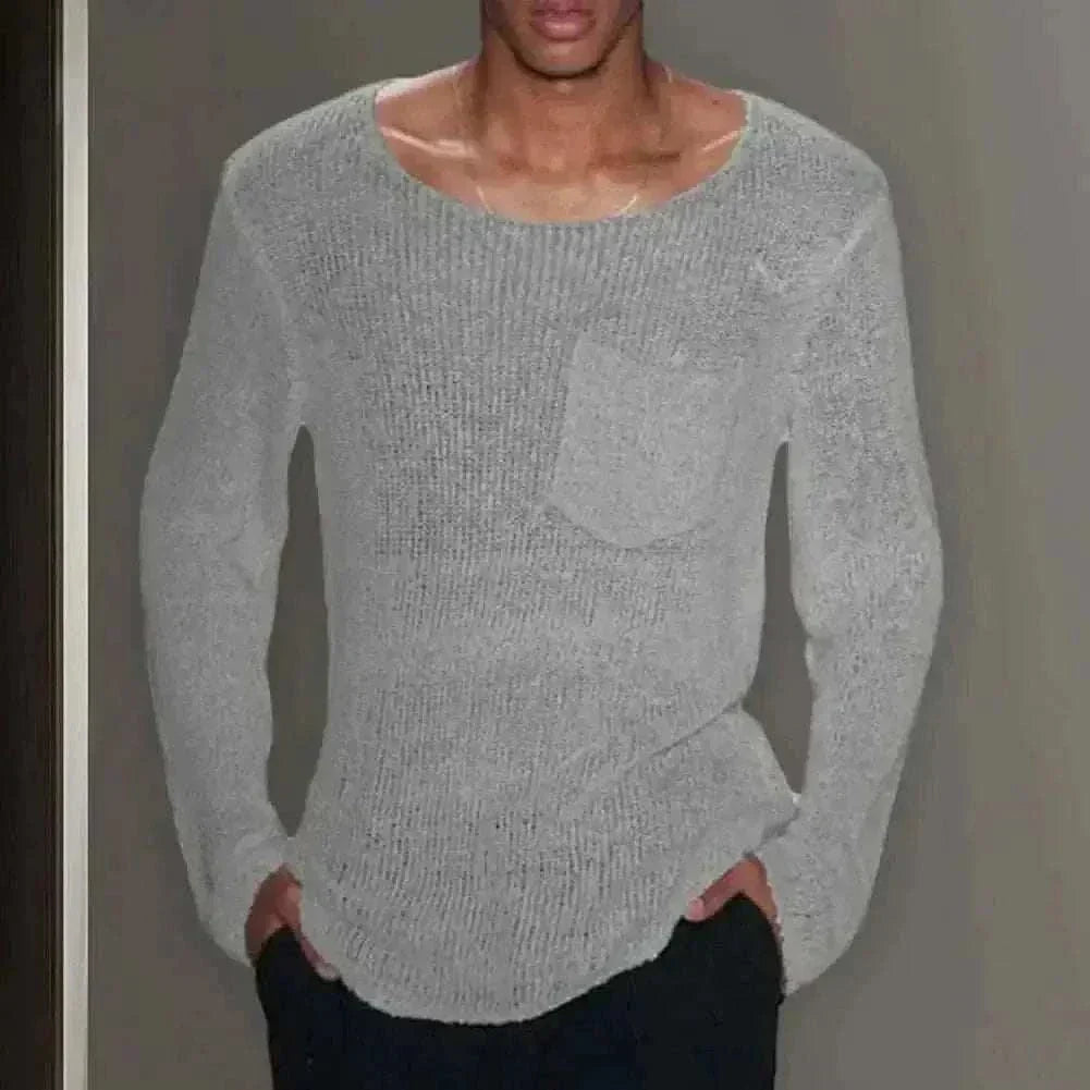Men Sweater Men's Hollow Out Knit Sweater.