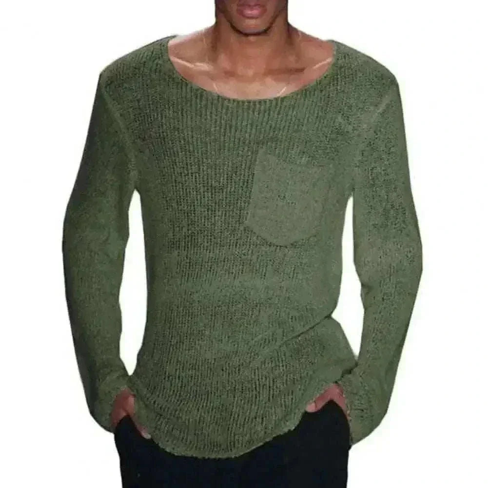 Men Sweater Men's Hollow Out Knit Sweater.