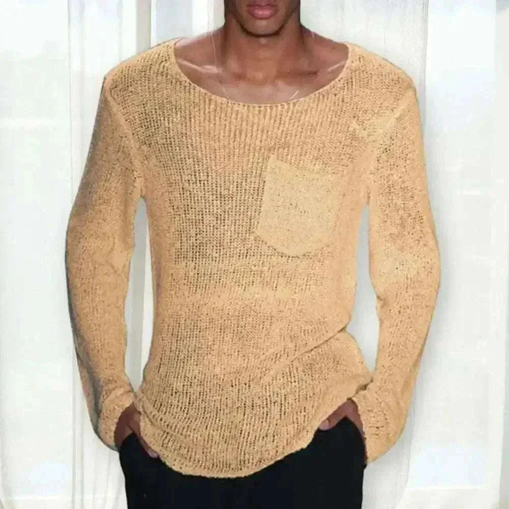 Men Sweater Men's Hollow Out Knit Sweater.
