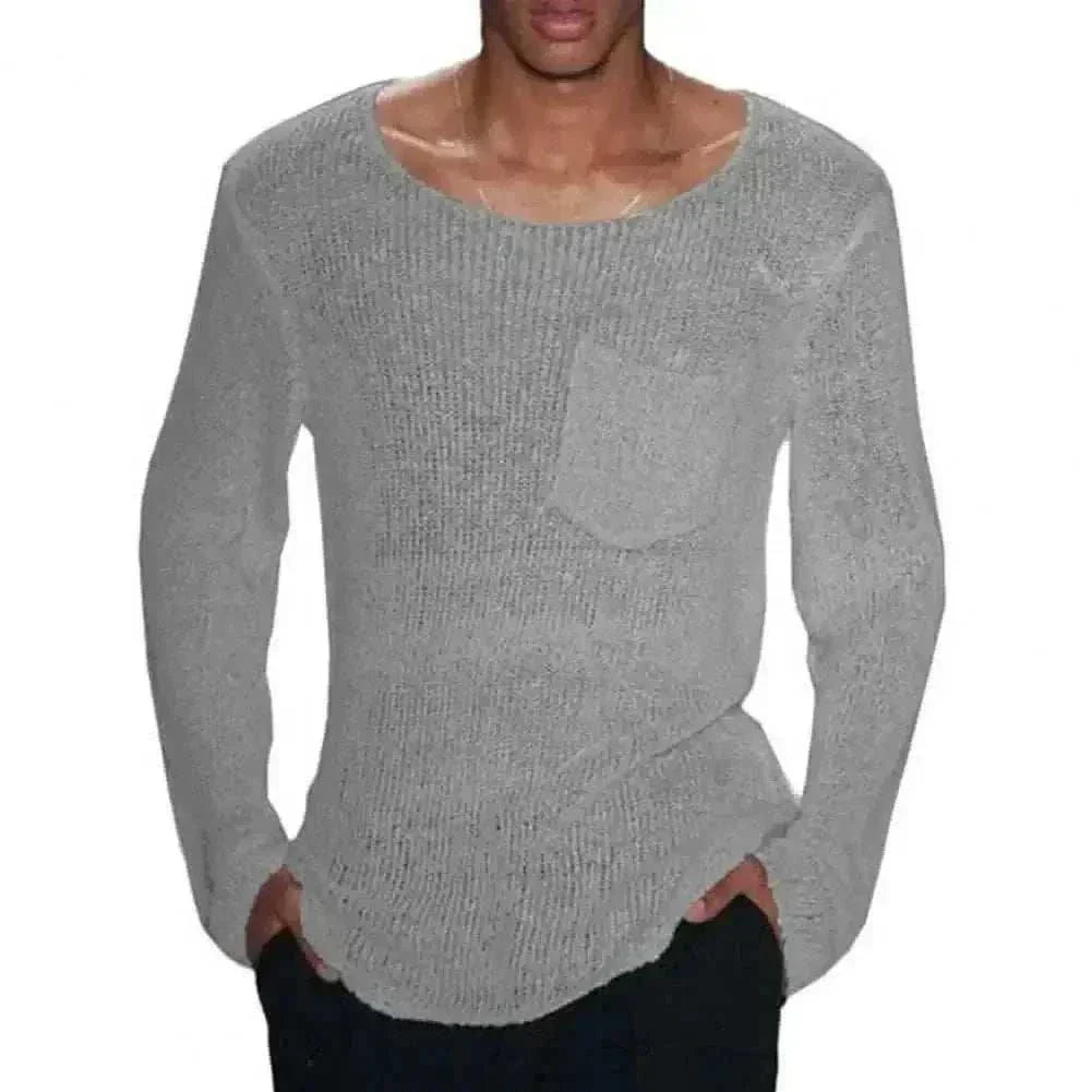 Men Sweater Men's Hollow Out Knit Sweater.