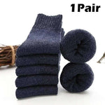  Men's Fashion Style Store Solid-blue / One size-(38-45) Men Thick Thermal Wool Socks Man Winter Warm Merino Wool Rabbit Solid High Quality Socks Male Cotton Casual Super Thicker Sock