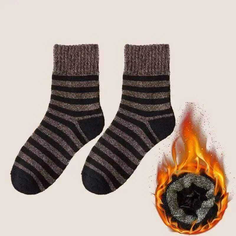  Men's Fashion Style Store Stripe-brown / One size-(38-45) Men Thick Thermal Wool Socks Man Winter Warm Merino Wool Rabbit Solid High Quality Socks Male Cotton Casual Super Thicker Sock
