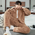 Men Warm Flannel Pajamas Autumn Thicken Long-sleeved Trousers Two-Piece Set Winter Man Pyjamas Loose Comfortable Sleepwear Suit.