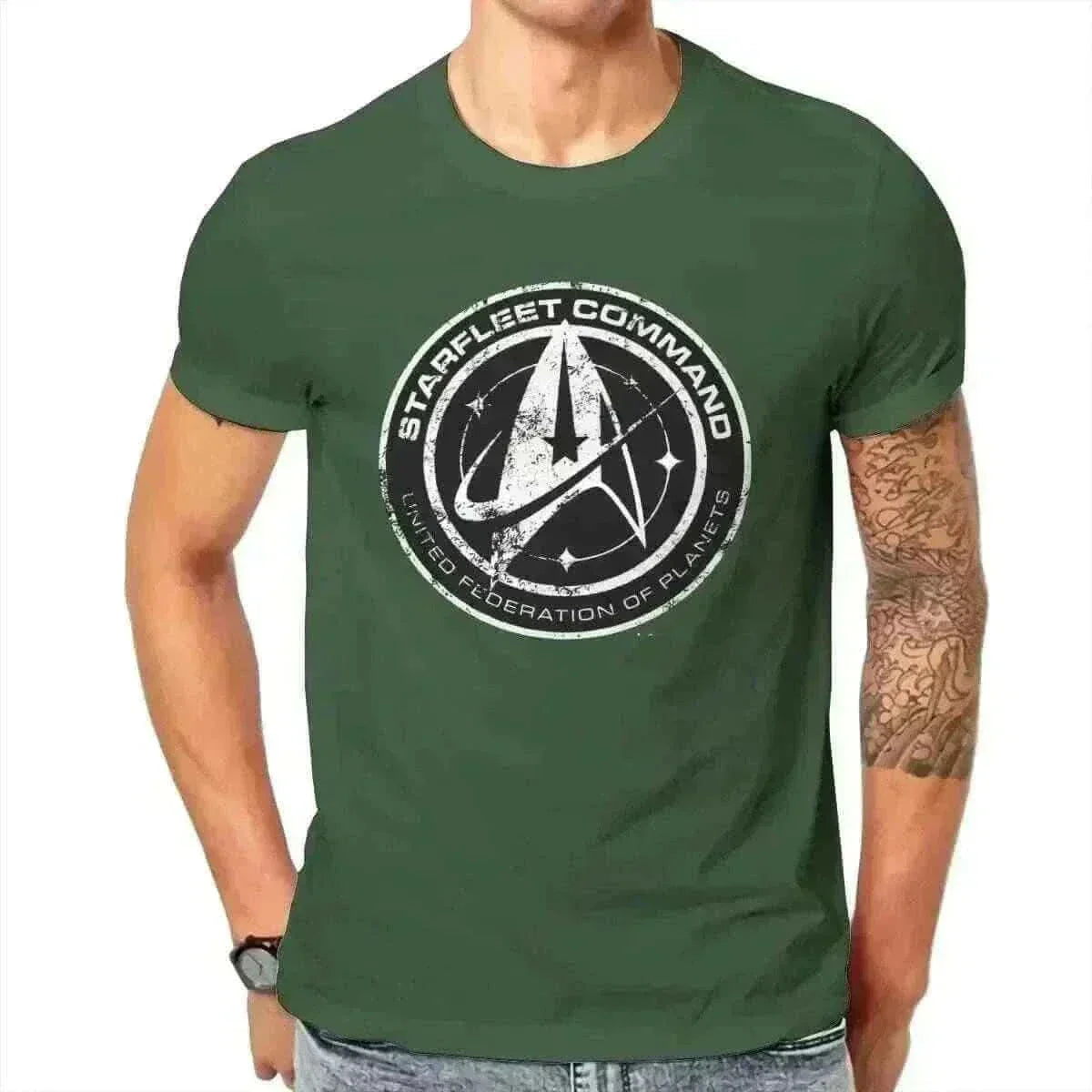 Man Wearing Star Trek Discovery T-Shirt , mens t shirt uk