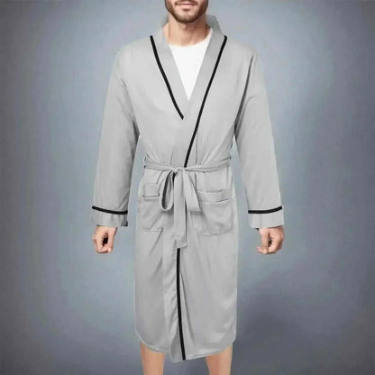 Men Bathrobe-Mens Cotton Bathrobe Spring And Summer Solid Color Lace-Up Men's Pajamas Home Wear Long Sleeve Male Bathrobe Dressing Night Gown.