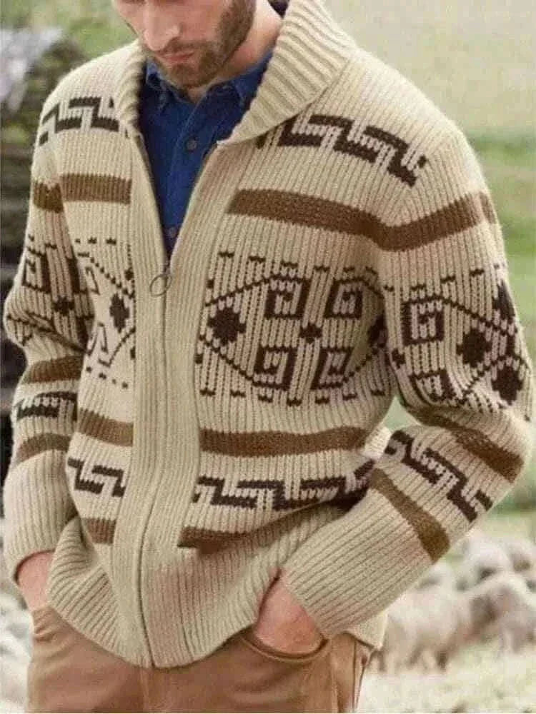 Sweaters-Men's Lapel Cardigan.