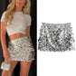 Silver Sequin High-Mini Skirt for Women