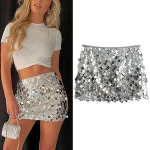 Silver Sequin High-Mini Skirt for Women