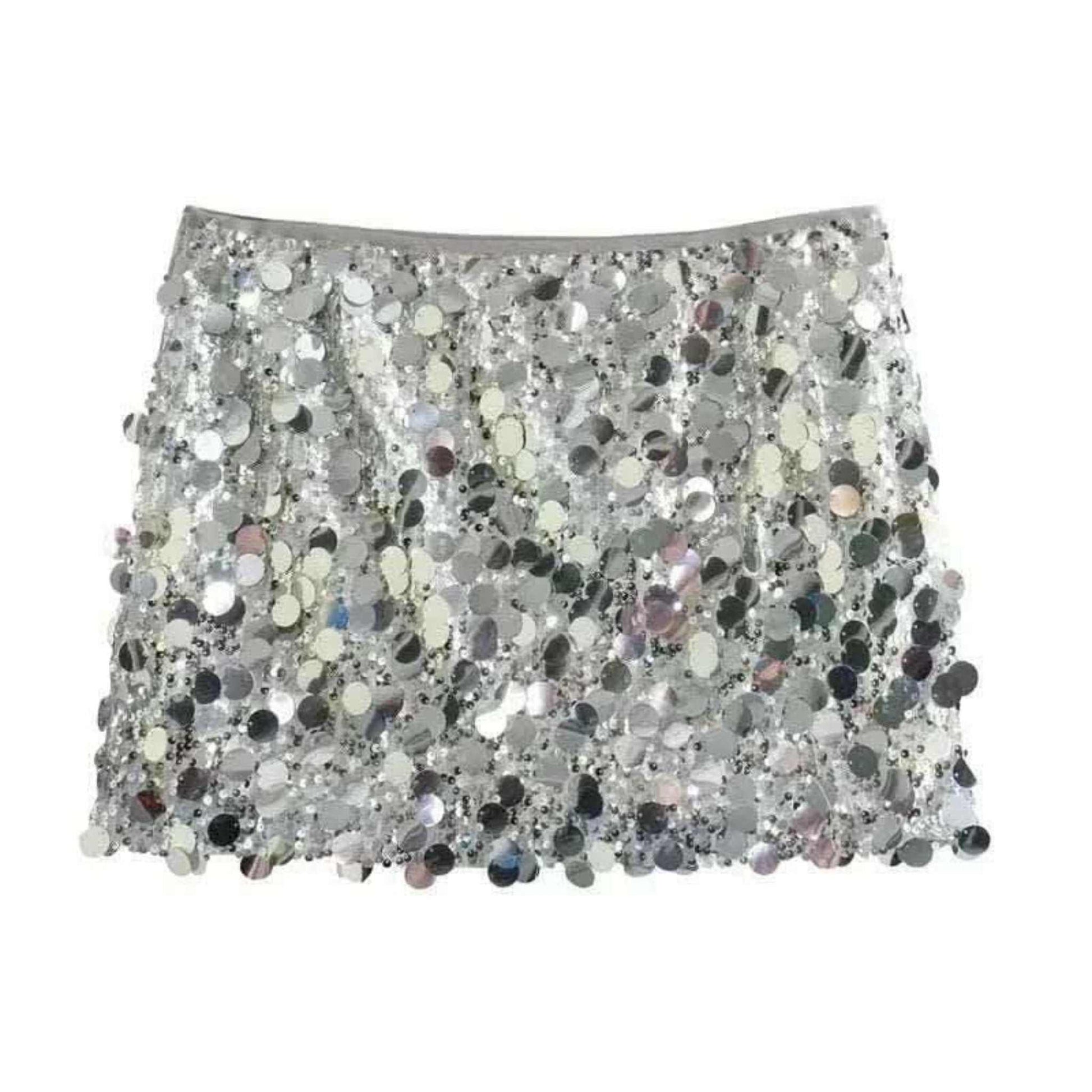 Silver Sequin High-Mini Skirt for Women
