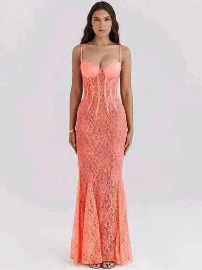 Informal Dresses- Mozision Floral Lace Sexy Maxi Dress For Women.