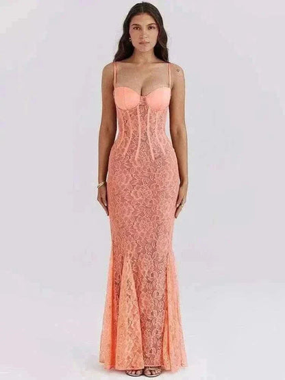 Informal Dresses- Mozision Floral Lace Sexy Maxi Dress For Women.