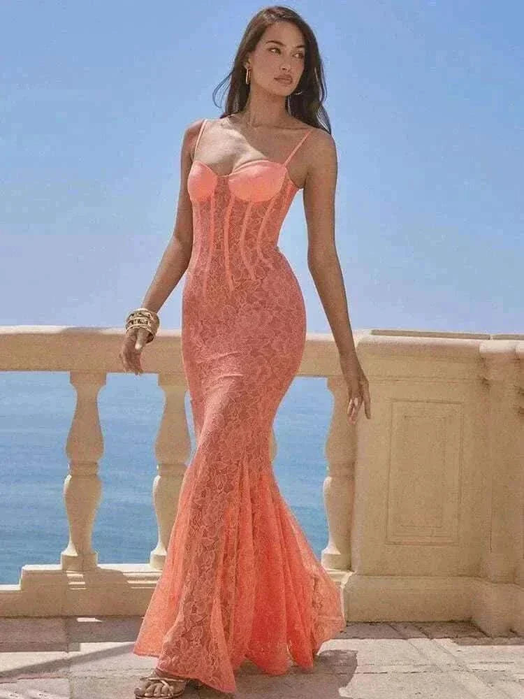 Informal Dresses- Mozision Floral Lace Sexy Maxi Dress For Women.