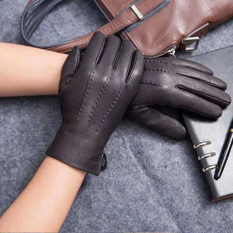 MPPM Winter Gloves Men Genuine Leather Sheepskin for Adult Warm Winter Deerskin Gloves Christmas Gift  Men's Sheepskin Gloves.