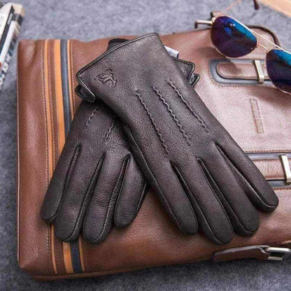 MPPM Winter Gloves Men Genuine Leather Sheepskin for Adult Warm Winter Deerskin Gloves Christmas Gift  Men's Sheepskin Gloves.