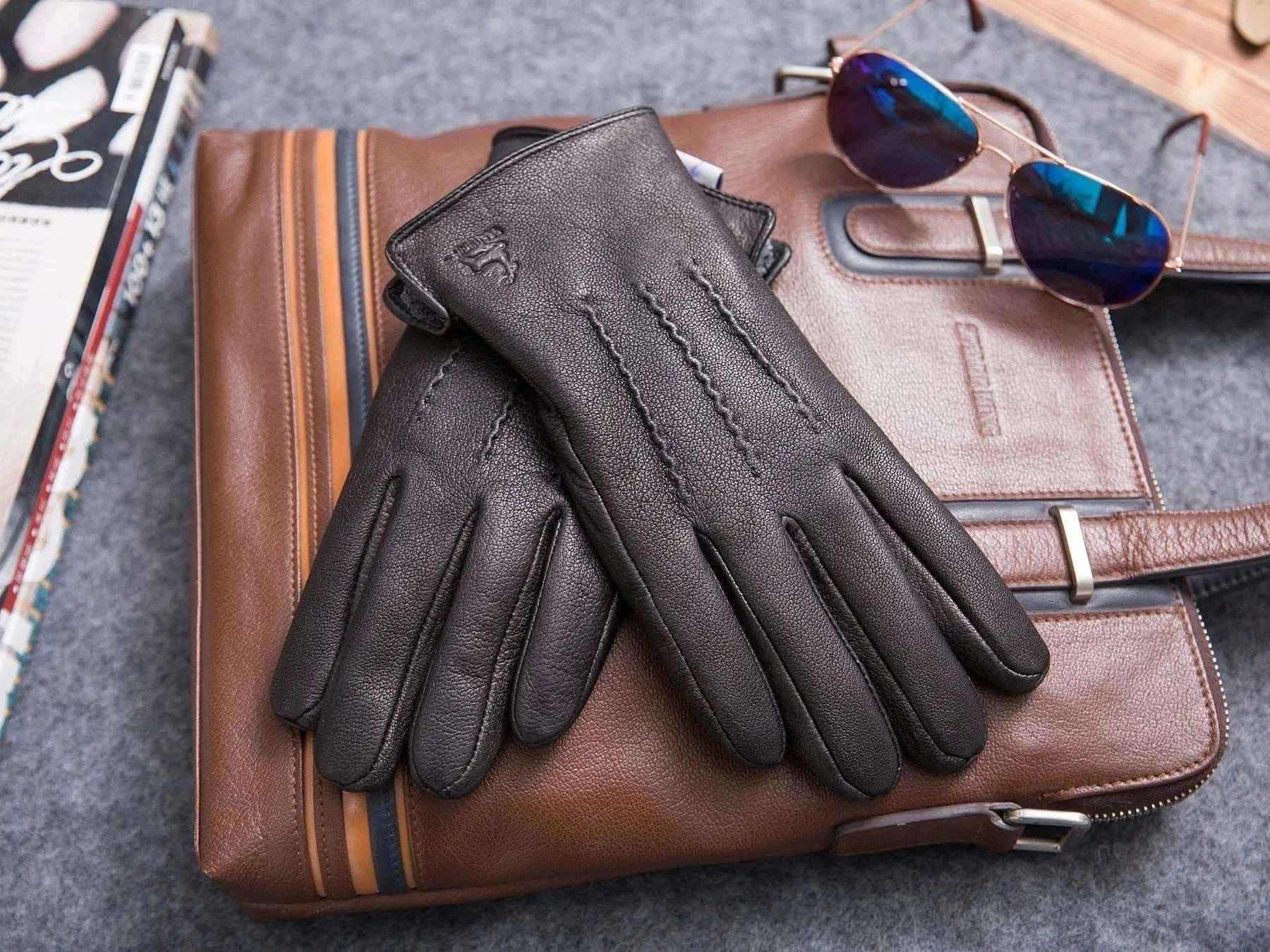 MPPM Winter Gloves Men Genuine Leather Sheepskin for Adult Warm Winter Deerskin Gloves Christmas Gift  Men's Sheepskin Gloves.