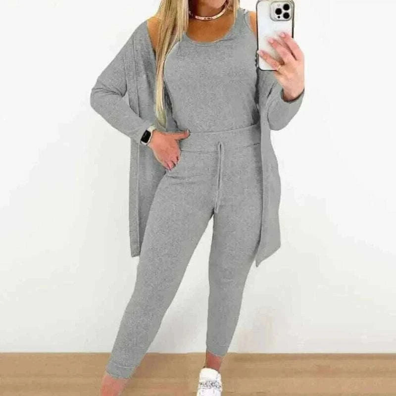 New Autumn Winter Women's Elastic Pajamas Sports Set Crop Top+Long Pants+Coat Woman 3 Pieces Suit Soft Homewear Pyjamas S-3XL.