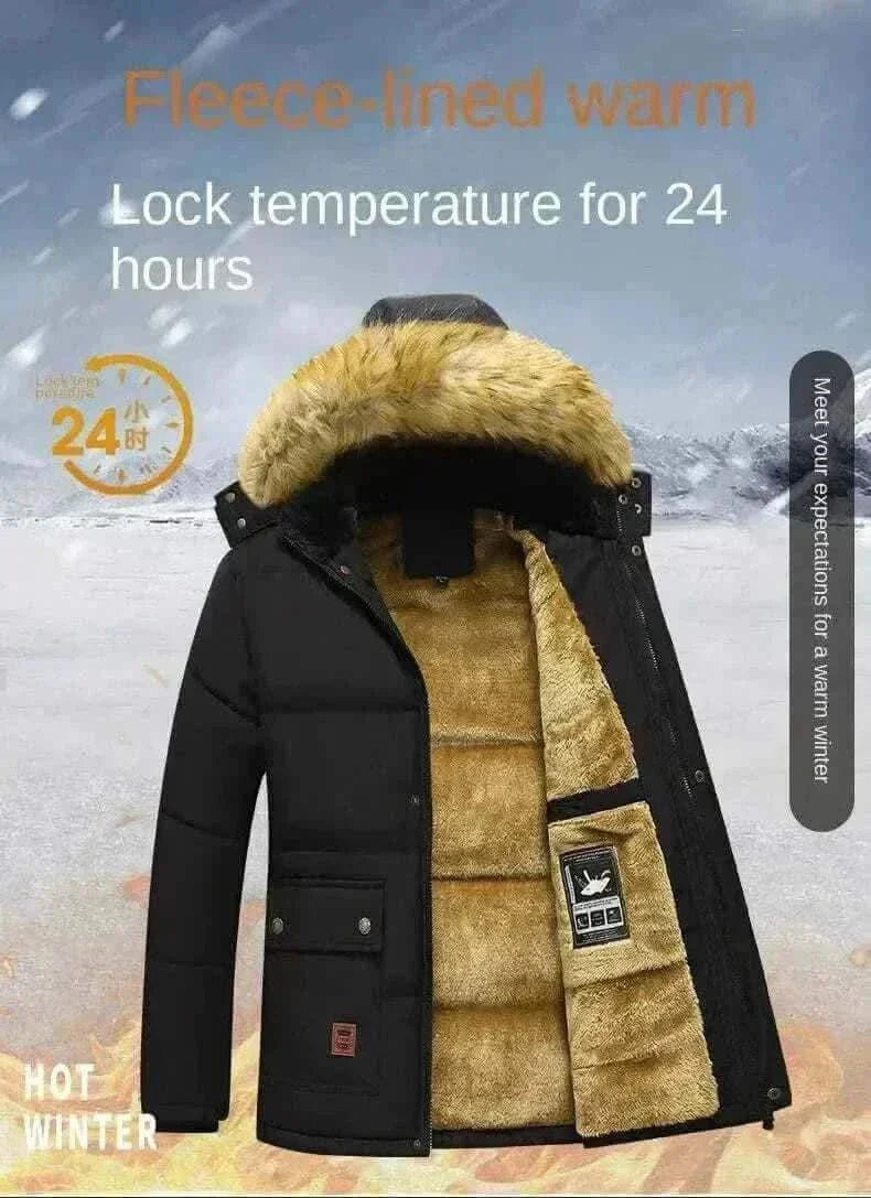 Buy Winter jackets- New Men Winter Autumn  With Thick Warm Hooded Fur Collar Coat.