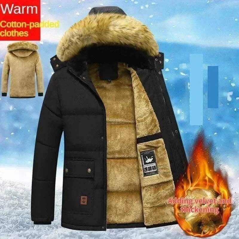 Buy Winter Jackets-New Men Winter Autumn  With Thick Warm Hooded Fur Collar Coat.