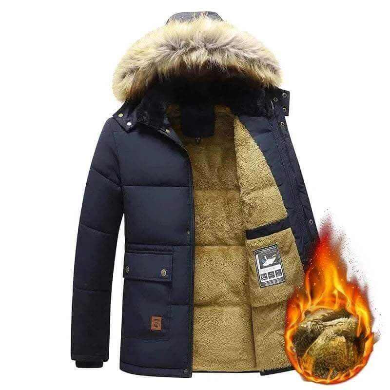 Buy Winter Jackets-New Men Winter Autumn  With Thick Warm Hooded Fur Collar Coat.