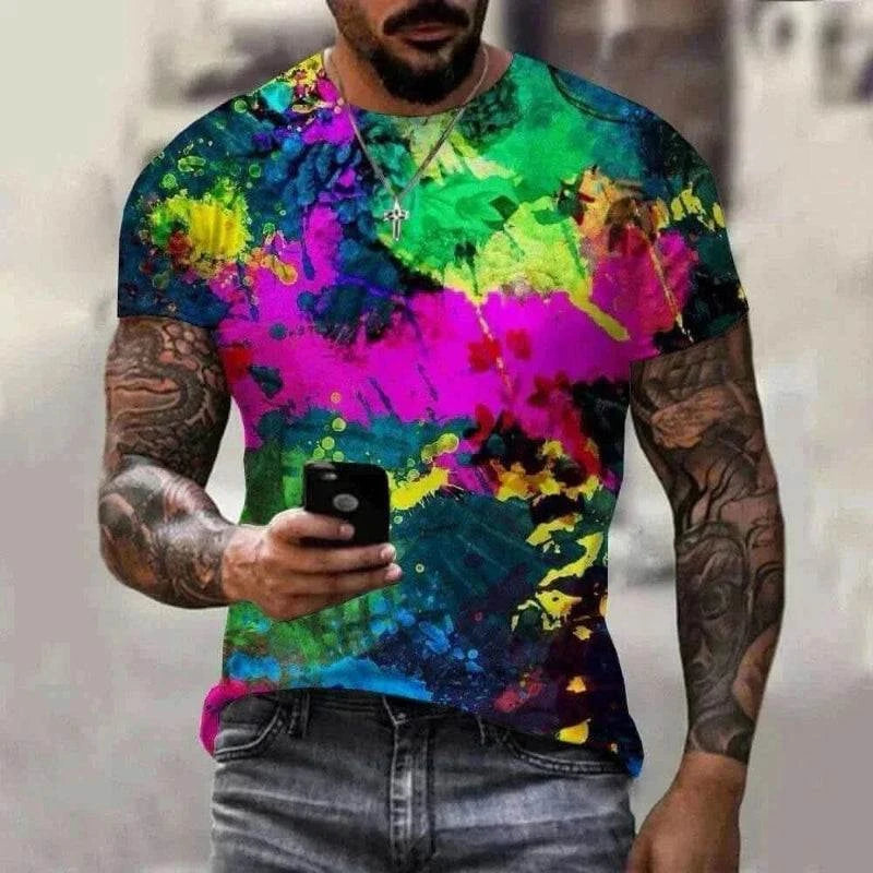summer t-shirt for men-New Summer Fashion Music Art Color Neon Graffiti 3D T-Shirt.