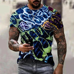 summer t-shirt for men-New Summer Fashion Music Art Color Neon Graffiti 3D T-Shirt.