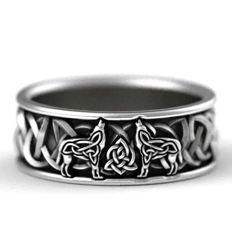 MensFashionStyleStore H055 / Antique Silver Plated / 7 NORDIC WOLF RING