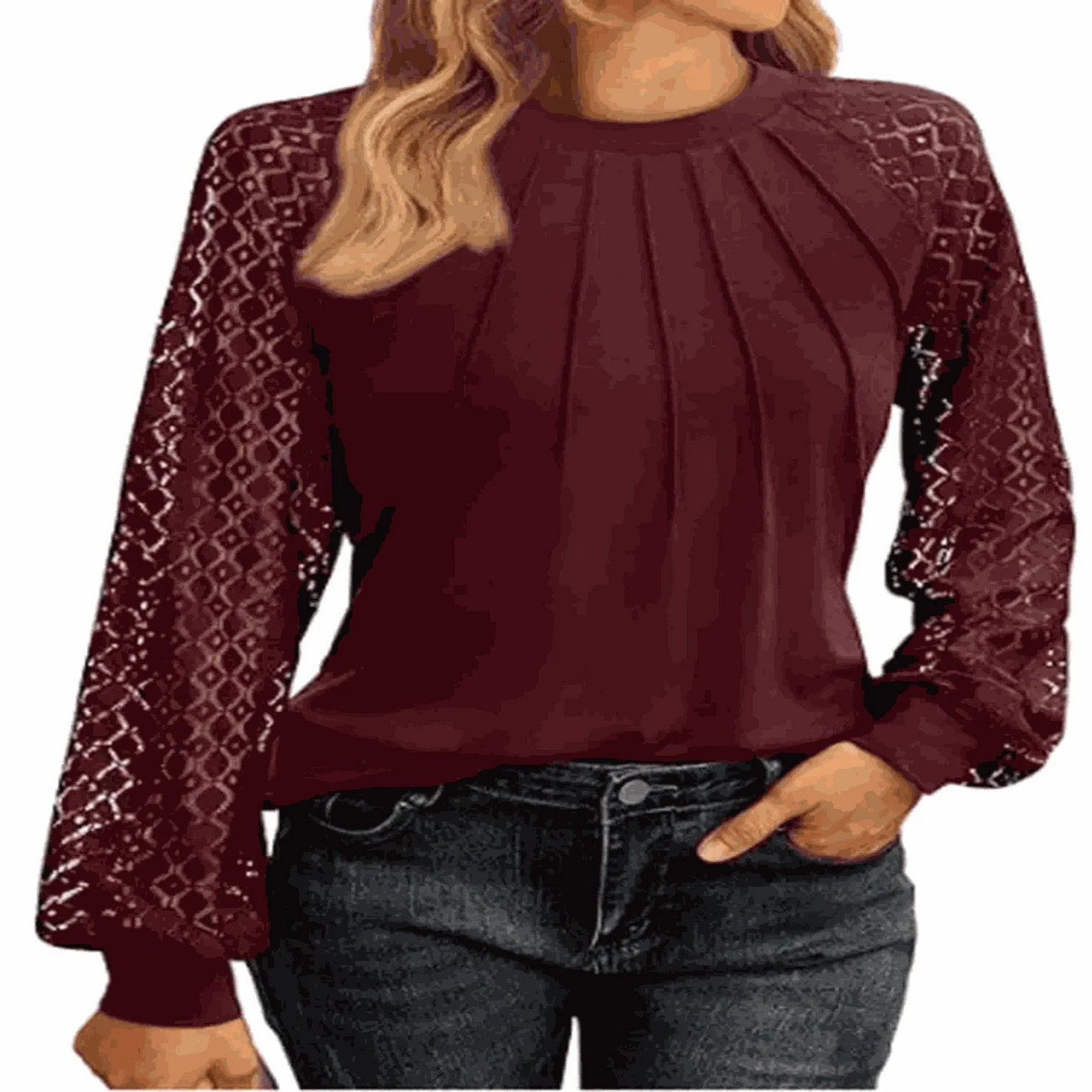 Going Out Tops-Women's Round Neck Lantern Long Casual Top.