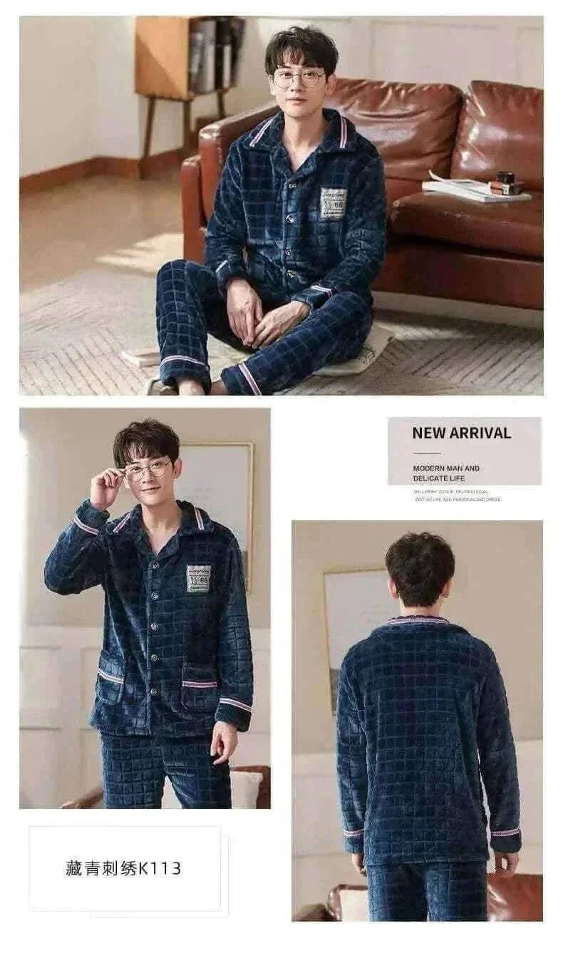 Men's Fashion Style Store Pajamas Sets for Men Winter Thick Warm