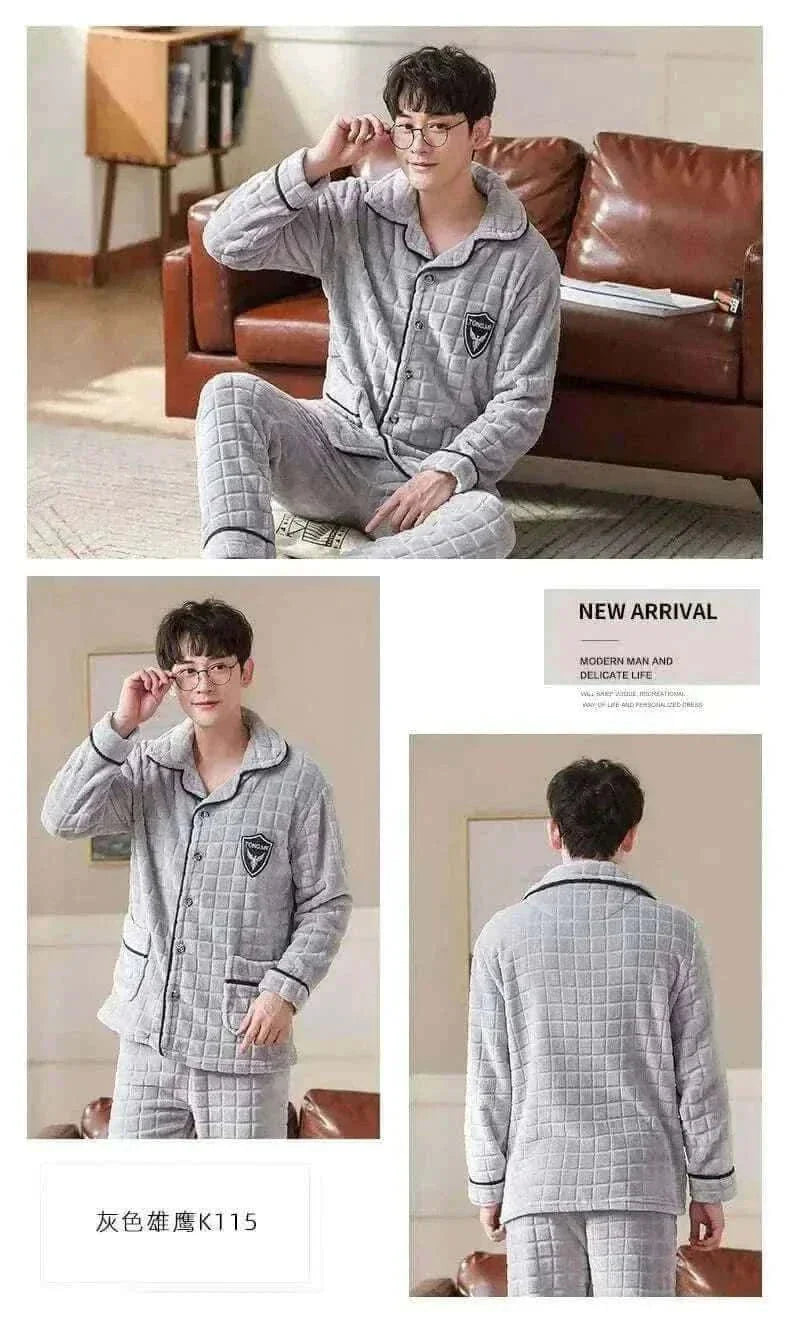 Men's Fashion Style Store Pajamas Sets for Men Winter Thick Warm