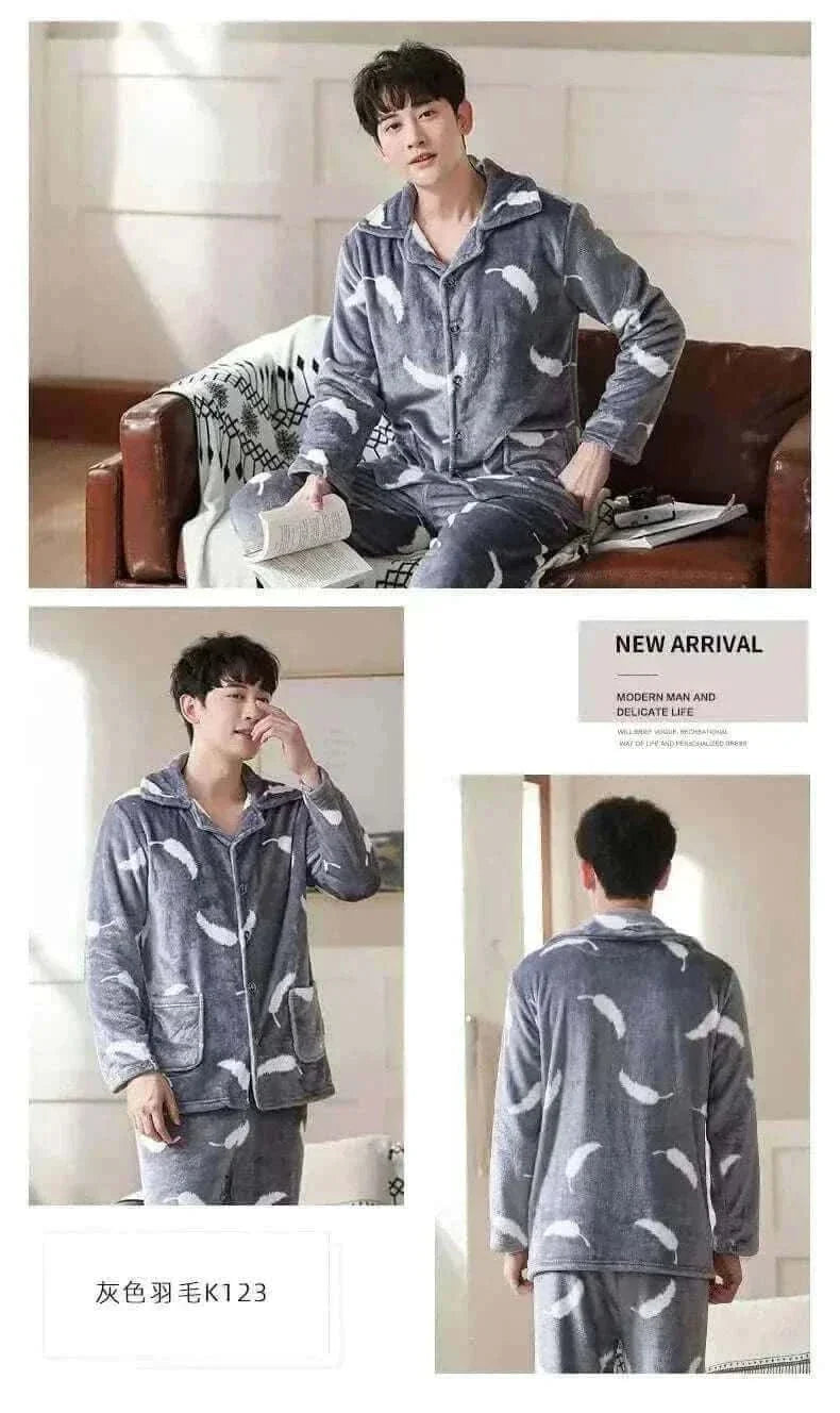 Men's Fashion Style Store Pajamas Sets for Men Winter Thick Warm