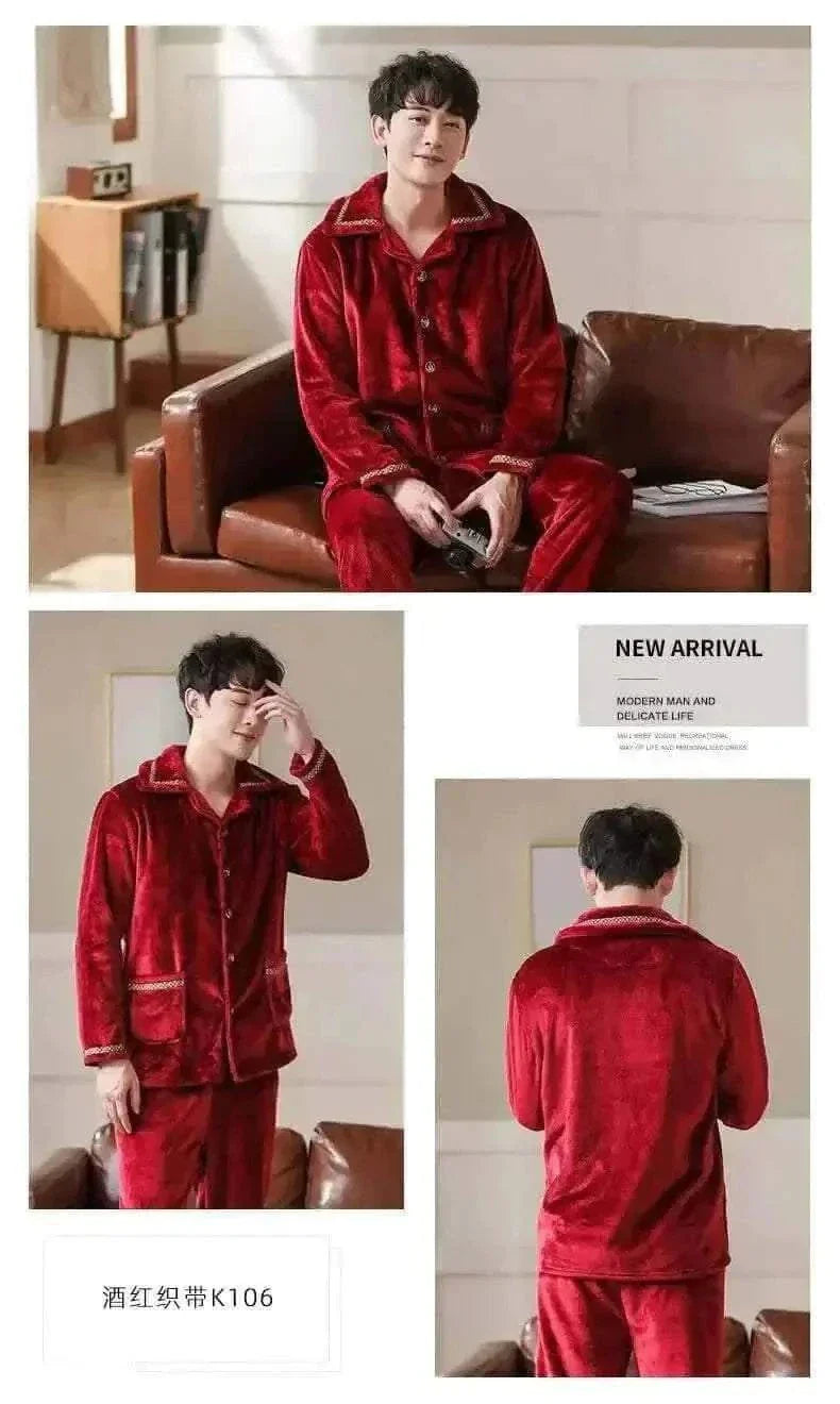 Men's Fashion Style Store Pajamas Sets for Men Winter Thick Warm