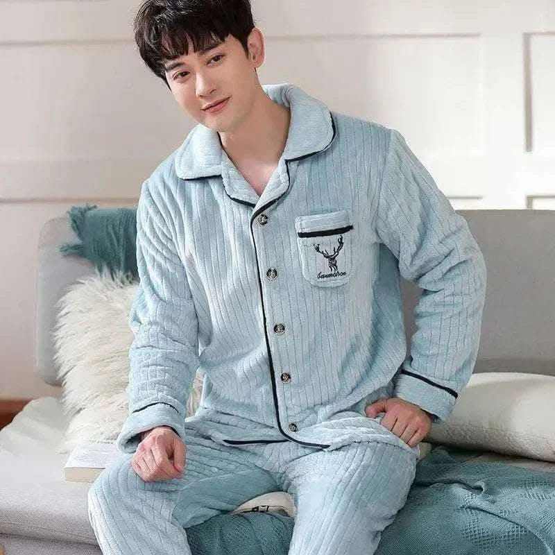Men's Fashion Style Store CK207 / 2XL(75-87.5KG) Pajamas Sets for Men Winter Thick Warm