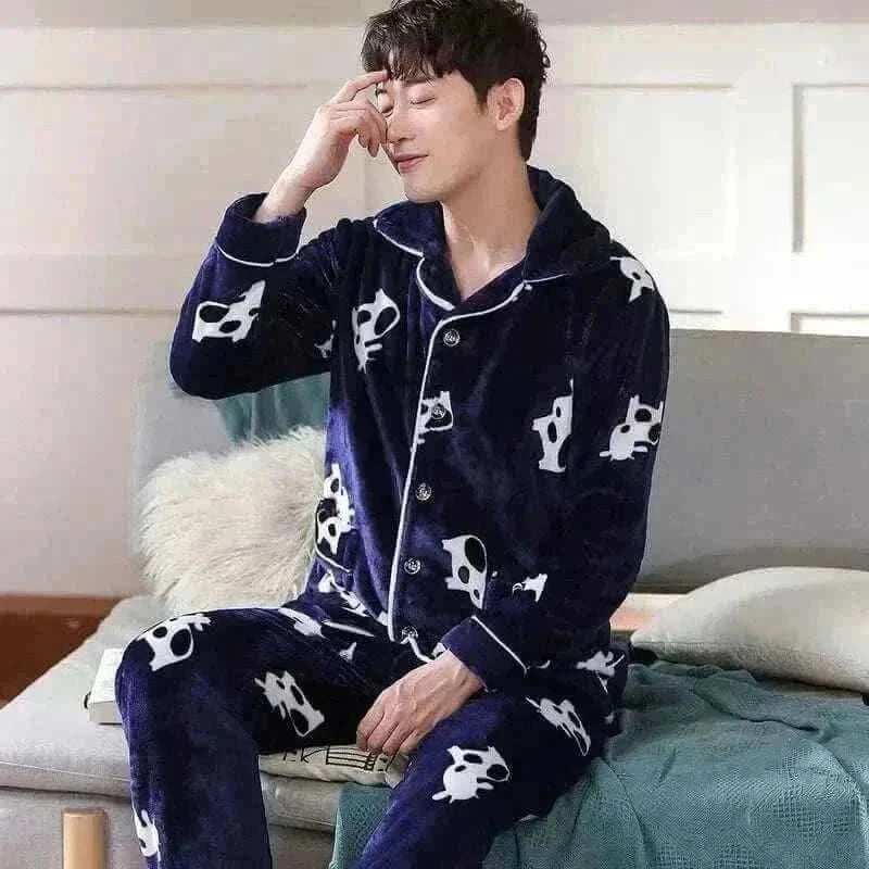 Men's Fashion Style Store K121 / 2XL(75-87.5KG) Pajamas Sets for Men Winter Thick Warm