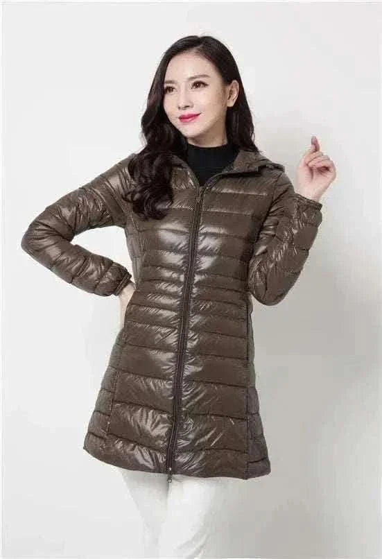  Men's Fashion Style Store Army green / 7XL Plus Size Down Jacket 2024 New Arrivals Women Hooded Ultra Light Down Jacket Korean Slim Fit Female Puffer Down Coats