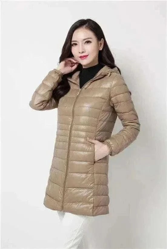  Men's Fashion Style Store Khaki / 6XL Plus Size Down Jacket 2024 New Arrivals Women Hooded Ultra Light Down Jacket Korean Slim Fit Female Puffer Down Coats