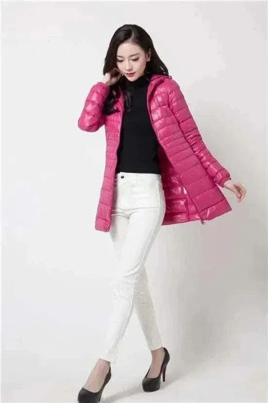  Men's Fashion Style Store Rose red / 7XL Plus Size Down Jacket 2024 New Arrivals Women Hooded Ultra Light Down Jacket Korean Slim Fit Female Puffer Down Coats