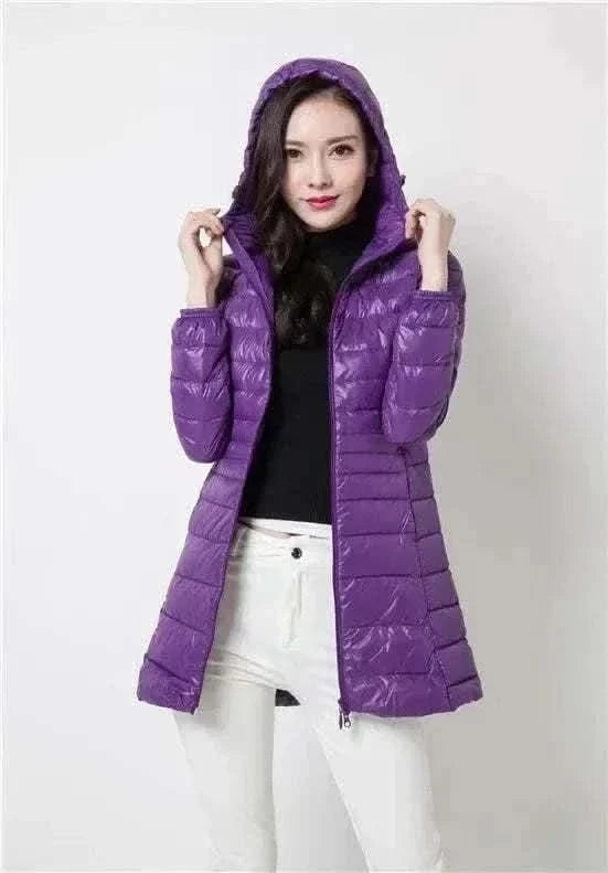  Men's Fashion Style Store Purple / 7XL Plus Size Down Jacket 2024 New Arrivals Women Hooded Ultra Light Down Jacket Korean Slim Fit Female Puffer Down Coats