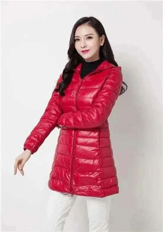  Men's Fashion Style Store Big red / 7XL Plus Size Down Jacket 2024 New Arrivals Women Hooded Ultra Light Down Jacket Korean Slim Fit Female Puffer Down Coats