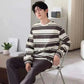 Plus Size M-4XL Men Pajamas Set 100% Cotton Striped Sleepwear Male Long Sleeve Casual Pyjamas.