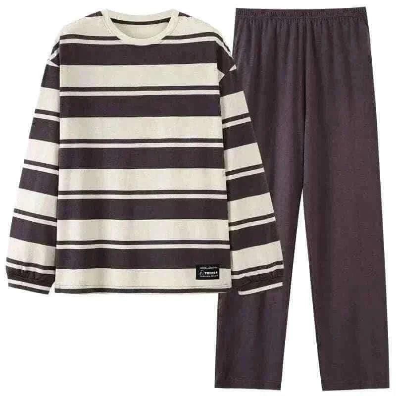 Plus Size M-4XL Men Pajamas Set 100% Cotton Striped Sleepwear Male Long Sleeve Casual Pyjamas.