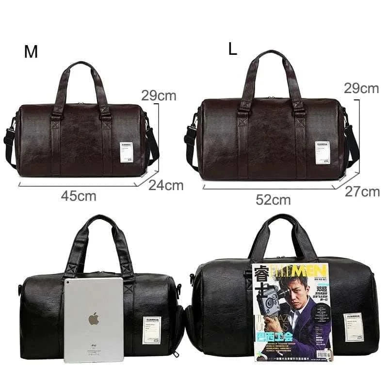 MensFashionStyleStore PU LEATHER GYM BAG