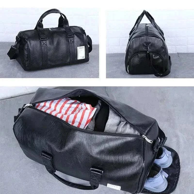 MensFashionStyleStore PU LEATHER GYM BAG