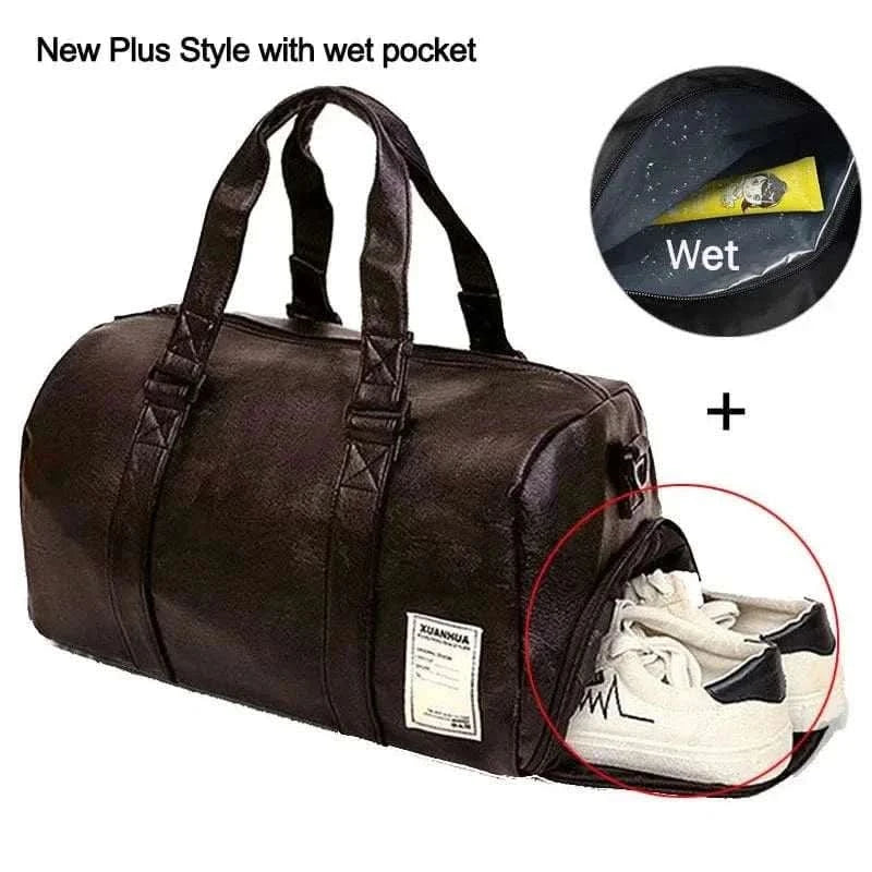 MensFashionStyleStore PU LEATHER GYM BAG