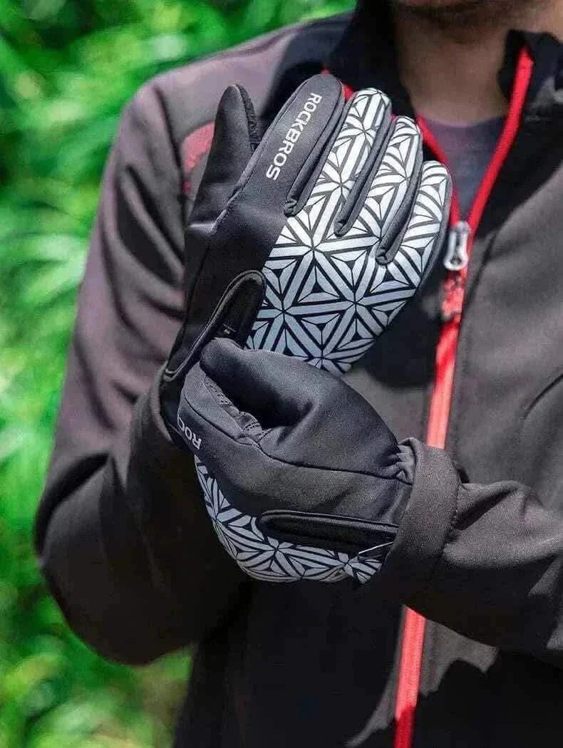 ROCKBROS Winter Bicycle Gloves Touch Screen Thermal Fleece Climbing Skiing Bike Gloves Men Women Windproof Warm Cycling Gloves.