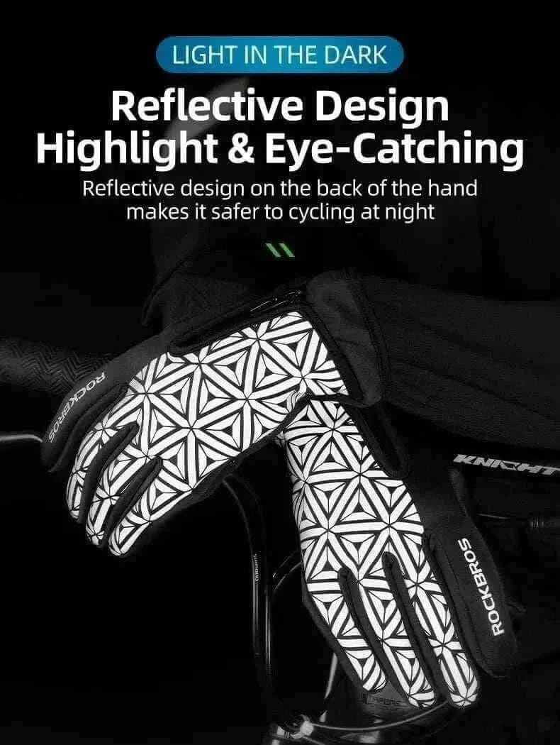 Men's Fashion Style Store ROCKBROS Winter Bicycle Gloves Touch Screen Thermal Fleece Climbing Skiing Bike Gloves Men Women Windproof Warm Cycling Gloves