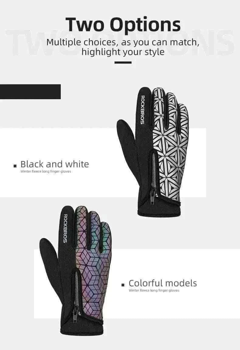 Men's Fashion Style Store ROCKBROS Winter Bicycle Gloves Touch Screen Thermal Fleece Climbing Skiing Bike Gloves Men Women Windproof Warm Cycling Gloves