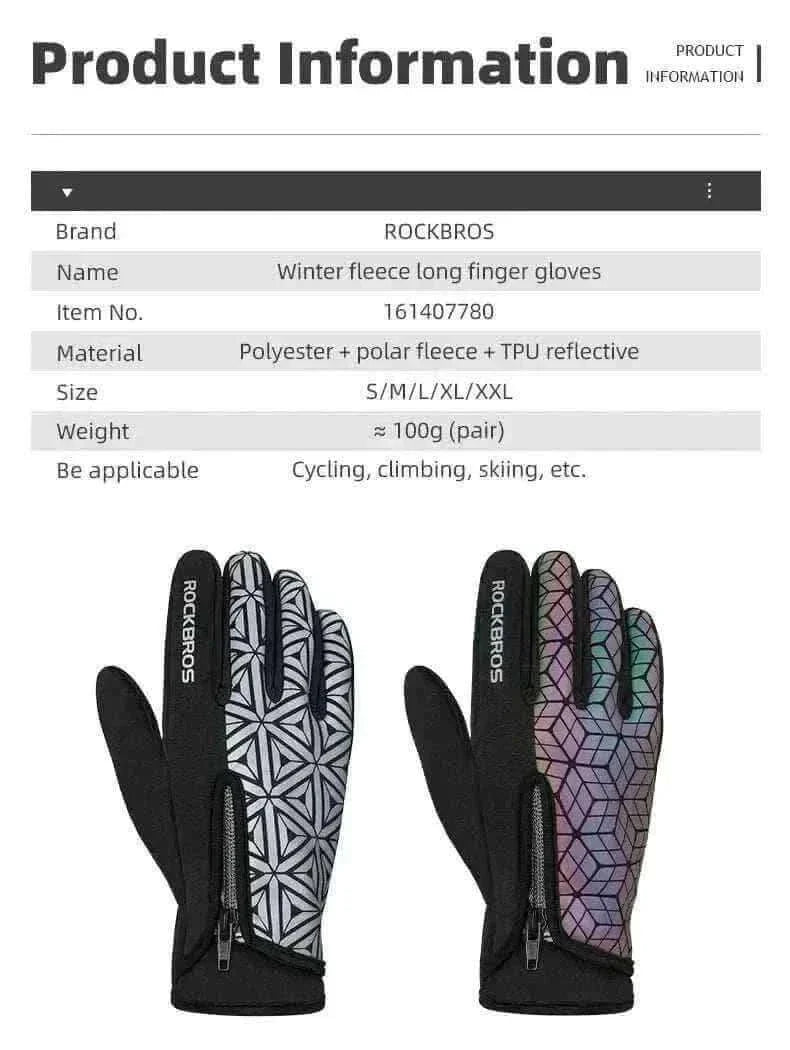 ROCKBROS Winter Bicycle Gloves Touch Screen Thermal Fleece Climbing Skiing Bike Gloves Men Women Windproof Warm Cycling Gloves.
