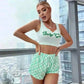 Women's Pajamas-Sleepwear Women Sexy Pyjamas Set Lingerie Casual Printed Camisole with Plaid Shorts Sets.