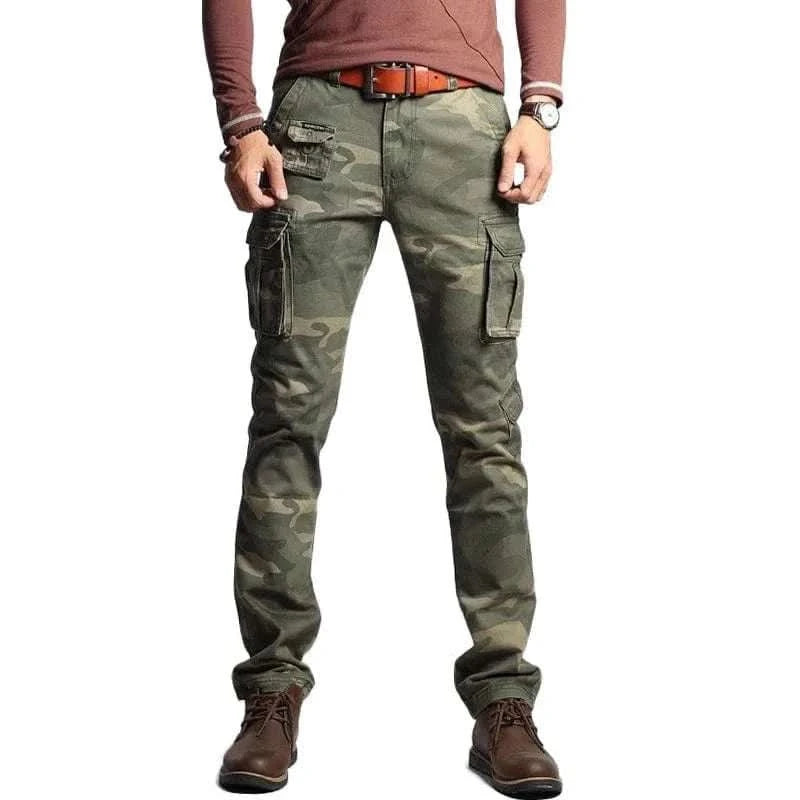 MensFashionStyleStore camouflage green / 28 SLIM FIT MILITARY CARGO PANTS
