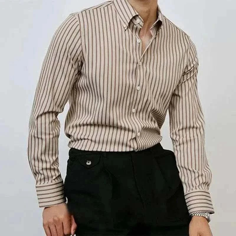 MensFashionStyleStore GRAY / XXL STRIPED SLIM FIT SHIRT